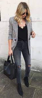 Black Plaid Blazer 2019 Floral Decor In 2021 Plaid Outfits Fall Casual Winter Outfits Cute Blazer Outfits