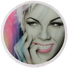 Pink Singer Round Beach Towels for Sale