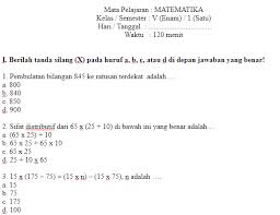 Soal Uas Ukk Matematika Kelas 5 Sd Semester 1 Tipstriksib