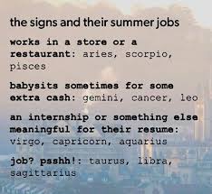 The 12 Signs And Their Summer Jobs Zodiac Signs Aquarius Zodiac Signs My Zodiac Sign