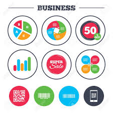 Business Pie Chart Growth Graph Bar And Qr Code Icons Scan