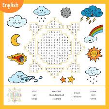 Word Search Puzzle Cartoon Weather Items Education Game For Children Vector Colour Worksheet For Learning English Stock Vector Illustration Of Rainbow School 157519689