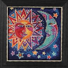 Only full stitches are used. Sun And Moon Cross Stitch Kit Mill Hill 2018 Laurel Burch Celestial Lb141813