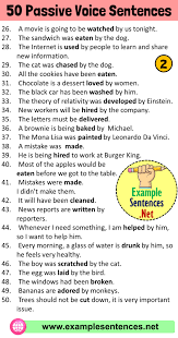 50 Passive Voice Sentences Passive Voice Exercises And Example Sentences Example Sentences Literary Text Sentence Examples English Grammar Notes