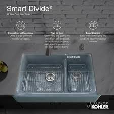 Bedroom vanity sets for cheap →. Kohler Langlade Smart Divide Drop In Cast Iron 33 In 2 Hole Double Bowl Kitchen Sink In White K 6626 2 0 The Home Depot