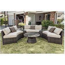Patioa Curved Outdoor Wicker Rattan Patio Furniture Set W Coffee Table 5 Colors Beige Istilo Patio Furniture Layout Patio Furniture Sets Patio Furniture