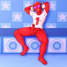 1boy bottomless erection headphones male male only no pants  peekleek presenting dick presenting penis red rapper rhythm heaven rhythm  tengoku showing off smirk smirking at viewer solo solo focus