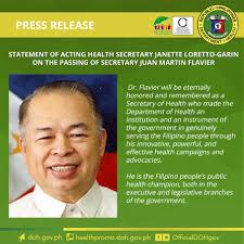 5 166 067 tykkäystä · 588 861 puhuu tästä · 44 613 oli täällä. Department Of Health Philippines Statement Of Acting Health Secretary Janette Loretto Garin On The Passing Of Secretary Juan Martin Flavier October 31 2014 Dr Juan Martin Flavier Was Among The Best Pioneering