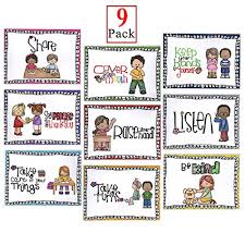 Alpurple 9 Packs A4 Size Class Rules Posters A4 Size Classroom Rules Behavior Educational Posters Good Habits Manners Chart For Preschool And