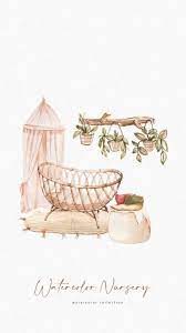 Boho Nursery Watercolor Clipart Decor Nursery Furniture Diy Posters Png In 2021 Watercolor Nursery Baby Animal Drawings Baby Drawing