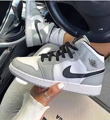 Nike Air Jordan 1 Mid Light Smoke Grey Black White Sneakersfromfrance Com On Instagram Air Jordan 1 Mid Light Smoke Grey Available On Sneakersfromfrance Com In 2020 Gray Nike Shoes Jordan Shoes Girls Hype Shoes