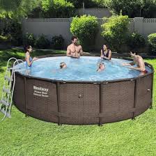 Piscine Amovible Tubulaire Ronde Bestway Power Rotin En Acier Avec Epurateur A Cartouche 427x107 Cm 56664 Brycus