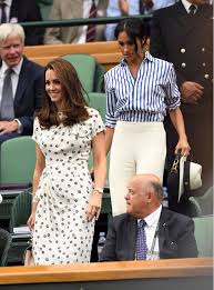 Meghan Markle And Kate Middleton Step Out For Their First Ever Solo Outing Together At Wimbledon Kate Middleton Wimbledon Printed Summer Dresses Kate And Meghan