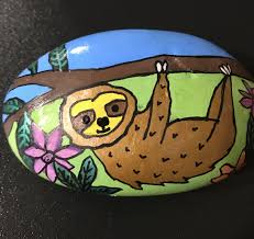 Cutiepie Sloth Guy Painted Rock Animals Painted Rock Cactus Rock Painting Art