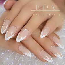 White acrylic almond shaped nails. Amazon Com Eda Luxury Beauty Natural Nude Pink White V French Luxe Design Press On Nails Full Cover Acrylic Nail Kit Artificial Nail Tips Long False Nails Oval Round Pointed Almond Stiletto