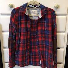 It's a small but it fits big. H M Tops Red And Blue Flannel Shirt Poshmark