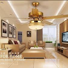 48 Inch Modern Ceiling Fan Golden Metal Leaf Glass Lampshade Luxury Living Room Chandelier Gold Ceiling Fan With Light Ceiling Fan Fan Light