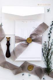 Rochelle Taupe Wedding Invitation Kits Wax Seal Invitations Chic Wedding Elegant Wedding Silk Wedding Invitation Ribbon Taupe Wedding Belly Band Invitation