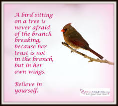 Bird Sitting On Branch Quote A Bird Sitting On A Tree Is Never Afraid Of The Branch Breaking Because Her Trust Is Not In The Branch But In H Thoughts Quotes Morning Quotes Believe In You