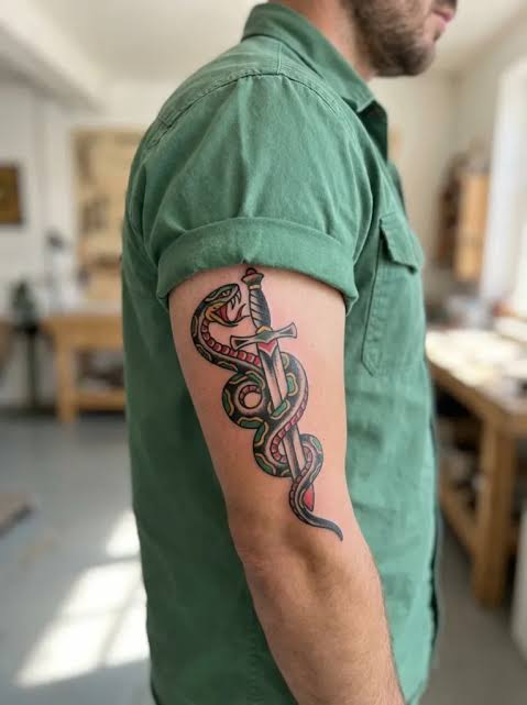 17 Eye Catching American Traditional Snake Tattoos Worth Trying