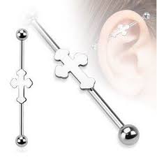 kreuz industrial piercing mit kugeln ohrenpiercing chirurgenstahl ohrstecker piercing