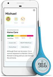 A wearable thermometer that transmits temperature data to your smartphone via bluetooth. Amazon Com Kinsa Smart Thermometer For Fever Digital Medical Baby Kid And Adult Termometro Accurate Fast Fda Cleared Thermometer For Oral Armpit Or Rectal Temperature Reading Quickcare Health Personal Care