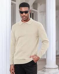 Amazon.com: Men's Casual Knit Polo Sweater Classic Long Sleeve Thermal  Basic Zip Collar Shirts Beige : Clothing, Shoes & Jewelry