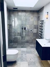 Small Ensuite Encaustic Multi Coloured Tile Modern Bathroom Wet Room Small Bathroom Walk In Shower B Ensuite Shower Room Bathroom Renovation Trends Wet Rooms