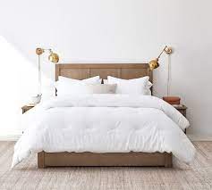 This mecor upholstered linen full platform bed metal frame comes in a classic dark grey color with the headboard featuring square stitching. Tacoma Storage Platform Bed Headboard Pottery Barn