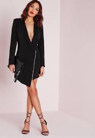 Missguided Long Sleeve Zip Detail Blazer Dress Black Blazer Dress Dresses Prom Dresses Long With Sleeves