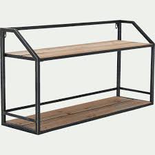 Etagere Murale 2 Tablettes En Bois Et Metal L70cm Fir Etagere Murale En 2020 Tablette En Bois Etageres Murales Bois Metal