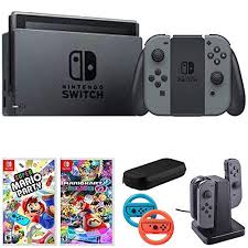 Nintendo Switch 32 Gb Console W Gray Joy Con Hacskaaaa Mario Kart 8 Deluxe Super Mario Party 2 Pack Steering Wheel Switc Super Nintendo Nintendo Mario Kart