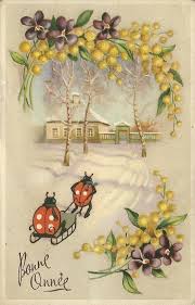 Vintage French Happy New Year Postcard Ladybugs Vintage Christmas Cards Vintage Postcard Vintage Happy New Year