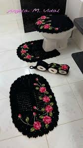 Preto Com Rosas Jogo De Cozinha Croche Tutorial De Flor Em Croche Jogos De Banheiro Croche