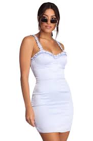 Light Blue Ruffle Things Up Satin Mini Dress Light Blue Mini Dress Mini Dress Short Lace Dress