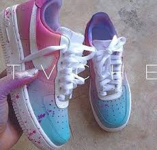 Boys Size 6 Women S Size 7 5 Custom Air Force One Mids Pastel Pink And Blue Gradient With Lavender Paint Splatter Nike Air Shoes Nike Shoes Hype Shoes