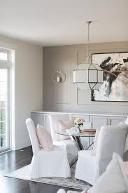 White Slipper Dining Chairs With Light Pink Pillows Dining Room Design Transitional Dining Room Light Pink Pillows