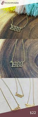 Old English Gothic Font Year Necklace 1980 1989 Womens Jewelry Necklace Necklace Old English