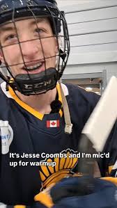 Before the break, # 25, Jesse Coombs had the mic during warmup!, We're back  in action at home tomorrow night vs Mitchell; puck drop 8 pm! 🔵🟡,  #ironmen #tinmen