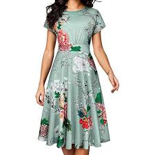 Printed Dress Short Sleeve Knee Length With High Rounded Neckline Pleated Party Dress Short Dresses Modest Dresses