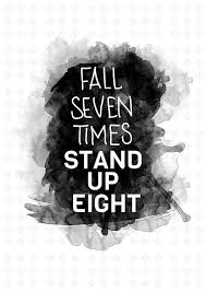 Typography Wall Art Fall Seven Times Stand Up Eight Black And White Japanese Proverb Value Quotes Typography Wall Art Quotations