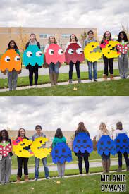 Also cut out 2 small light blue circles (the pacman. Group Halloween Costume Pacman With Ghosts And Extra Halloween Costumes Friends Halloween Costumes For Work Pacman Ghost Costume
