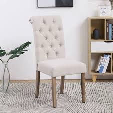Sharyn Tufted Linen Upholstered Parsons Chair In Ivory Solid Wood Dining Chairs Parsons Chairs Upholstered Dining Chairs