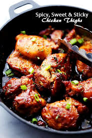 Bake 45 minutes at 375 degrees. Spicy Sweet And Sticky Chicken Thighs Recipe Diethood