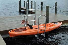 Kayak Launch Features Simple Installation Available In 5 And 7 Step Welded Aluminum Construction Stainless Steel Cab Kayak Accessories Kayaking Boat Lift