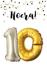 Verjaardagskaart 10 Jaar Goud Zilver Ballonnen Kaartje2go