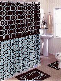 The bath set includes a bath mat, contour mat, shower curtain and 12 matching shower curtain rings. Brown Blue 15 Piece Bathroom Set Bath Rugs Shower Curtain Rings Buy Online In Maldives At Maldives Desertcart Com Productid 18536428