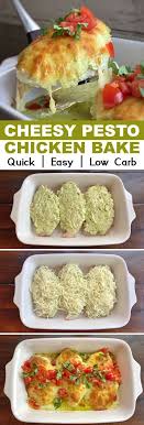 Cheesy Pesto Baked Chicken Recipe Chicken Pesto Recipes Low Carb Dinner Recipes Pesto Chicken