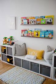 Ikea Storage Is King In This Play Room The Book Rail Displays Colorful And Beloved Children S Books In T Storage Kids Room Room Ideas Bedroom Toddler Bedrooms
