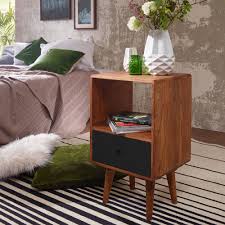 Holzplatte ist robust foliert, deswegen ist sie wasserdicht, kratzfest und pflegenleicht. Wohnling Retro Nachtkonsole Repa Sheesham Holz Nachttisch Mit Schublade Dunkelbraun Schwarz Design Nachtkastchen 40 X
